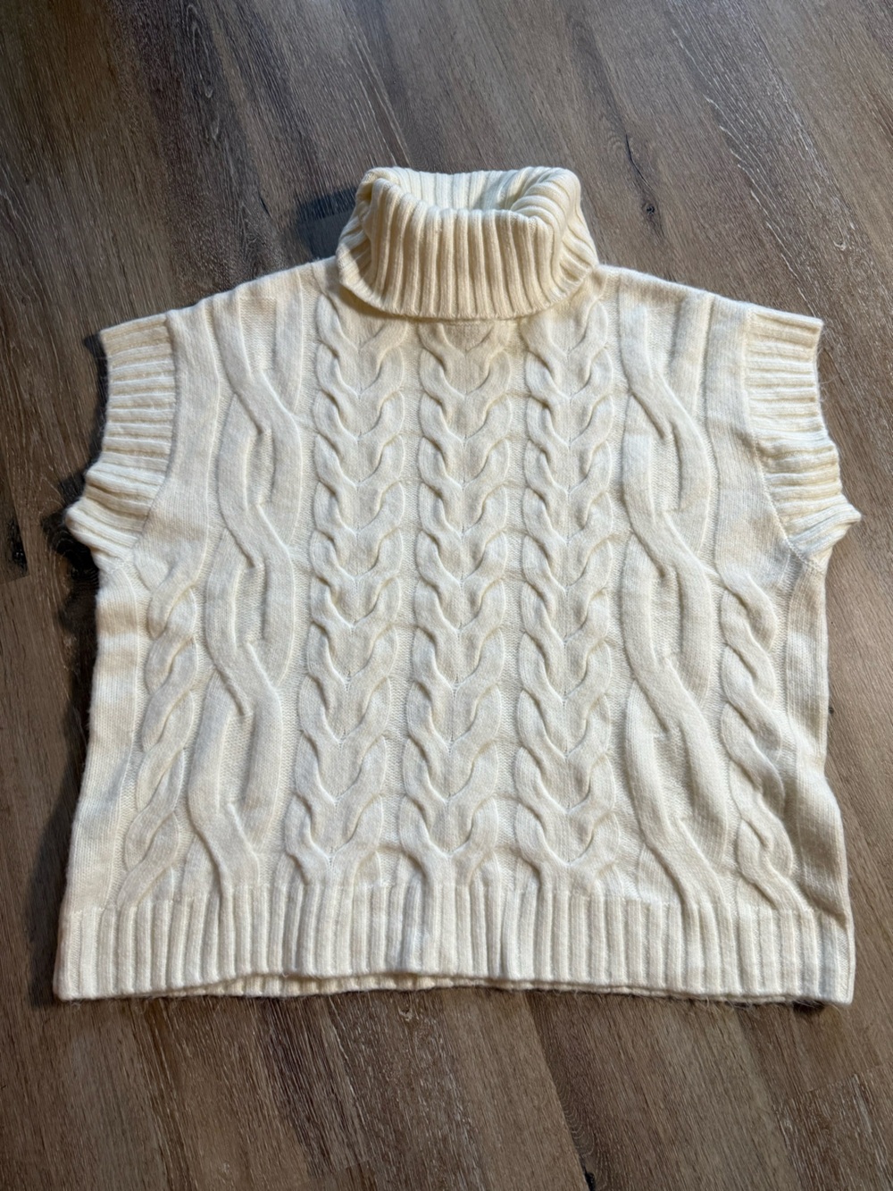 Worthington Women’s Cream Cable Knit Turtleneck Sleeveless Sweater Size Large